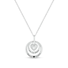 0.085 CT. T.W. Diamond Engravable Double Circle with Heart Lock Pendant in Sterling Silver (1-2 Lines)