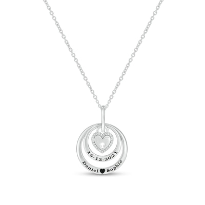 0.085 CT. T.W. Diamond Engravable Double Circle with Heart Lock Pendant in Sterling Silver (1-2 Lines)