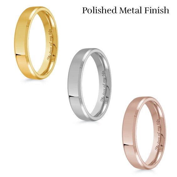 4.0mm Engravable Bevelled Edge Wedding Band in 14K Gold (1 Finish and Line