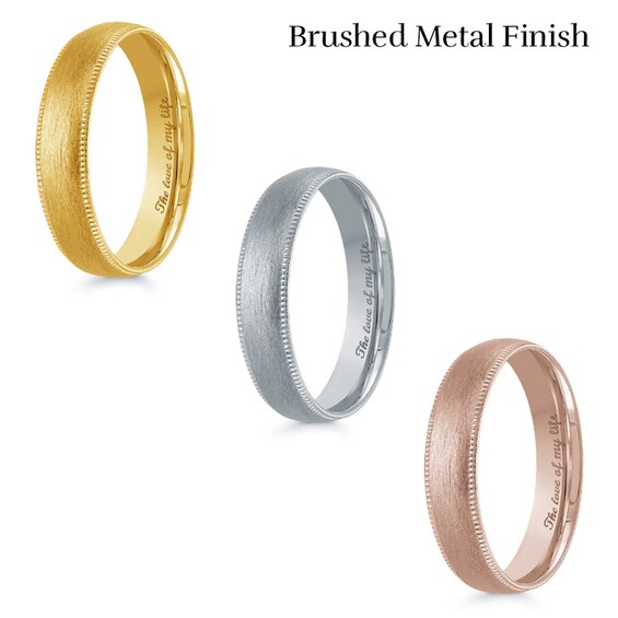 4.0mm Engravable Textured Edge Wedding Band in 14K Gold (1 Finish and Line