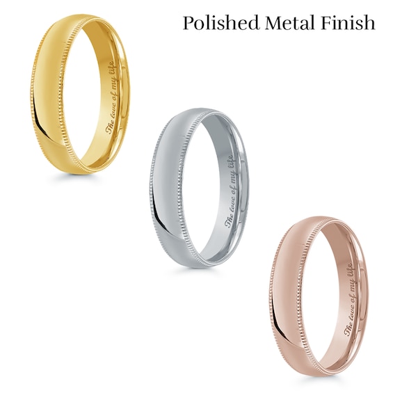 4.0mm Engravable Textured Edge Wedding Band in 14K Gold (1 Finish and Line