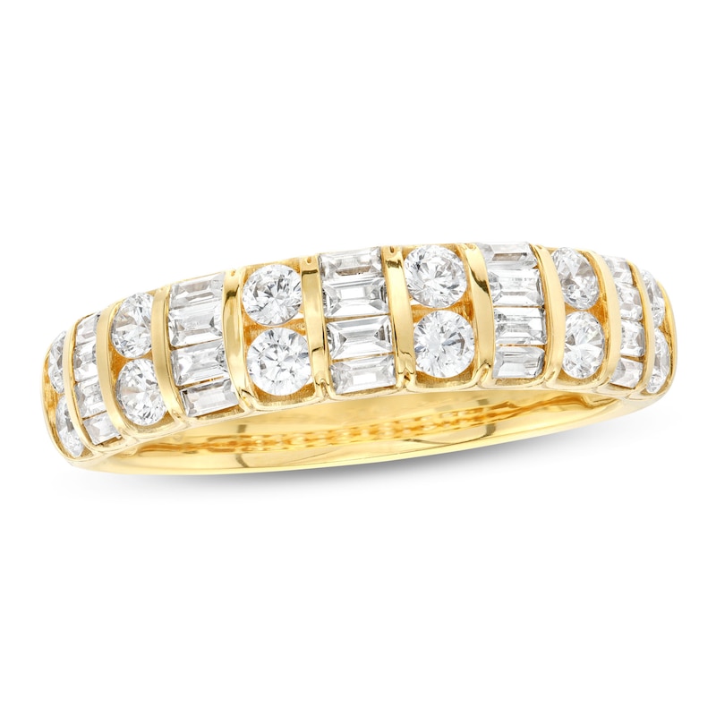 0.95 CT. T.W. Baguette and Round Diamond Alternating Column Anniversary Band in 10K Gold|Peoples Jewellers