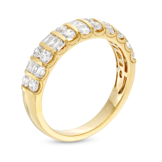 0.95 CT. T.W. Baguette and Round Diamond Alternating Column Anniversary Band in 10K Gold