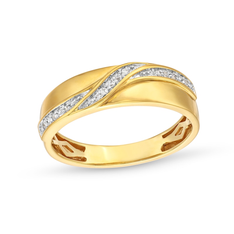 Men's 0.065 CT. T.W. Diamond Swirl Pattern Nine Stone Wedding Band in 10K Gold|Peoples Jewellers