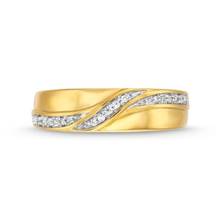 Men's 0.065 CT. T.W. Diamond Swirl Pattern Nine Stone Wedding Band in 10K Gold