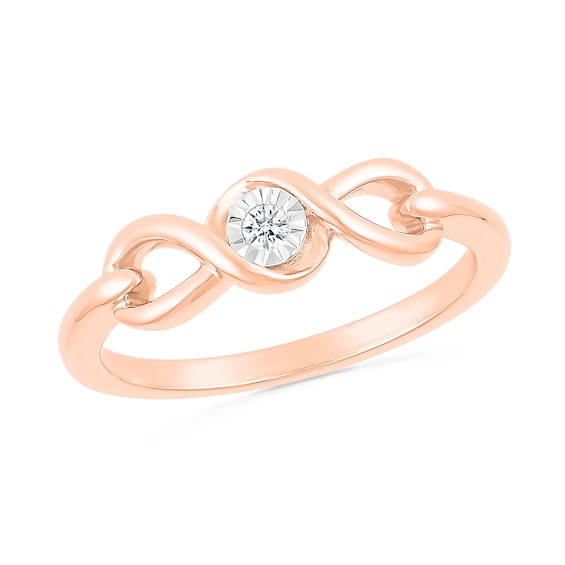 Diamond Accent Solitaire Cascading Infinity Frame Buckle Promise Ring in 10K Rose Gold (J/I3)