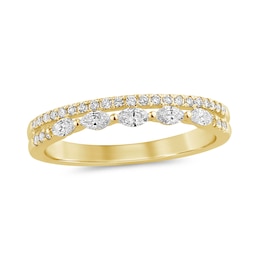 0.29 CT. T.W. Marquise and Round Diamond Sideways Five Stone Double Row Split Shank Anniversary Band in 14K Gold