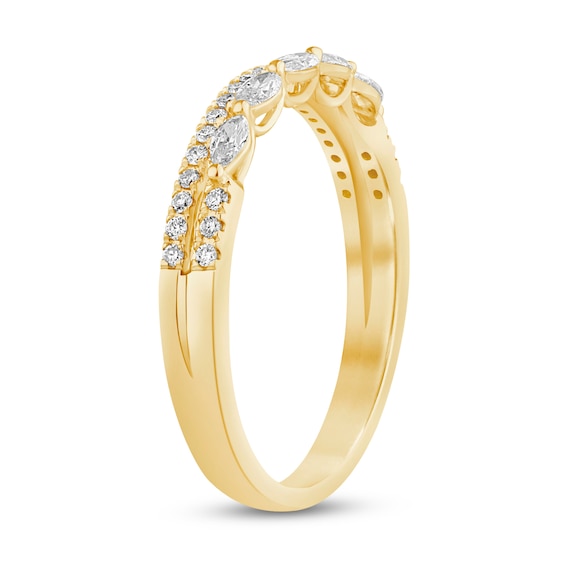 0.29 CT. T.W. Marquise and Round Diamond Sideways Five Stone Double Row Split Shank Anniversary Band in 14K Gold