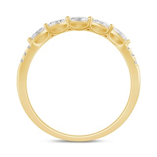 0.29 CT. T.W. Marquise and Round Diamond Sideways Five Stone Double Row Split Shank Anniversary Band in 14K Gold