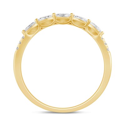 0.29 CT. T.W. Marquise and Round Diamond Sideways Five Stone Double Row Split Shank Anniversary Band in 14K Gold