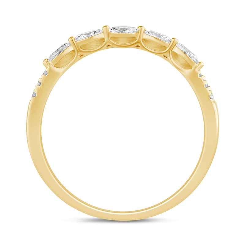 0.29 CT. T.W. Marquise and Round Diamond Sideways Five Stone Double Row Split Shank Anniversary Band in 14K Gold