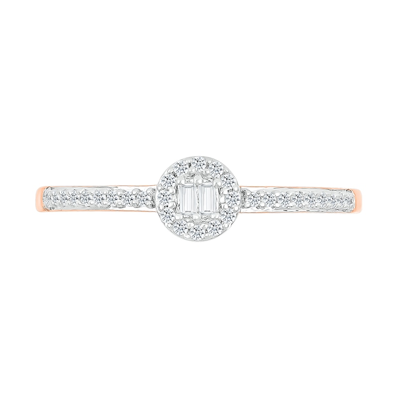 0.145 CT. T.W. Baguette and Round Diamond Frame Two Stone Promise Ring in 10K Rose Gold|Peoples Jewellers