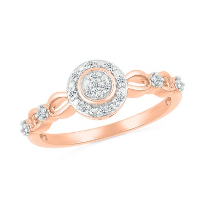 0.085 CT. T.W. Multi-Diamond Frame Alternating Circle Open Split Shank Promise Ring in 10K Rose Gold