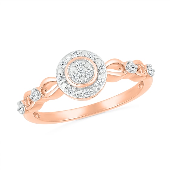 0.085 CT. T.W. Multi-Diamond Frame Alternating Circle Open Split Shank Promise Ring in 10K Rose Gold