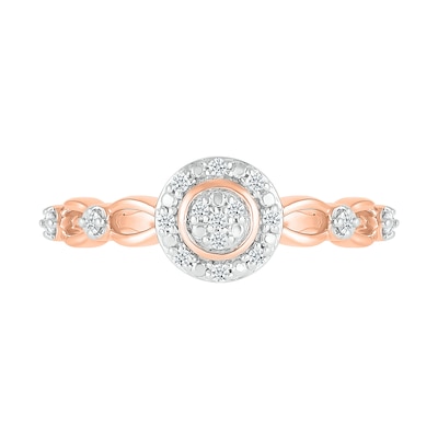 0.085 CT. T.W. Multi-Diamond Frame Alternating Circle Open Split Shank Promise Ring in 10K Rose Gold