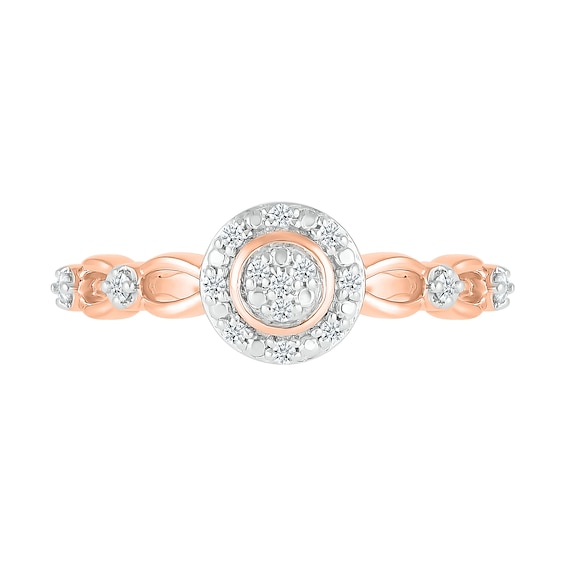 0.085 CT. T.W. Multi-Diamond Frame Alternating Circle Open Split Shank Promise Ring in 10K Rose Gold