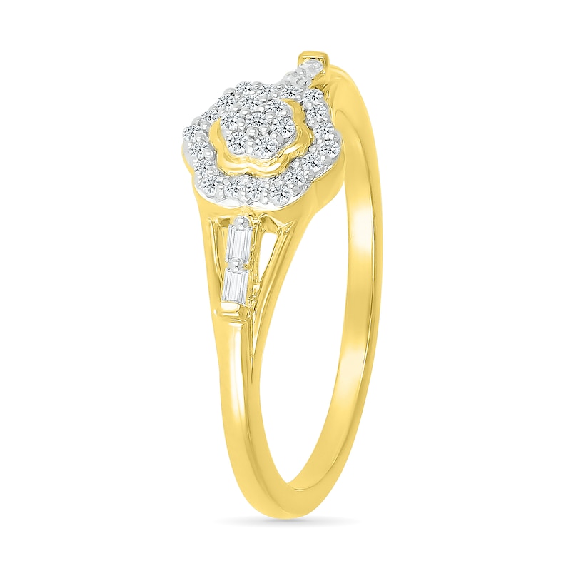 0.115 CT. T.W. Baguette and Round Diamond Flower Frame Promise Ring in 10K Gold|Peoples Jewellers