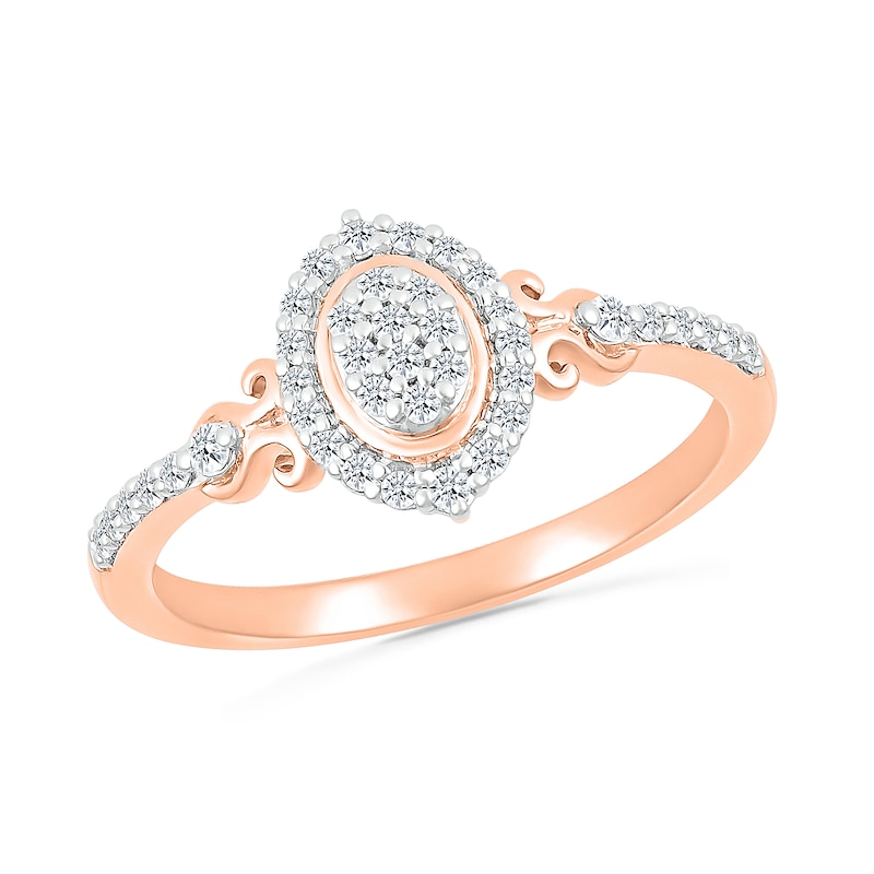 0.18 CT. T.W. Oval Multi-Diamond Frame Scroll Shank Promise Ring in 10K Rose Gold|Peoples Jewellers