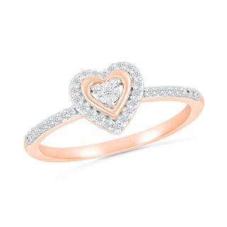 0.115 CT. T.W. Diamond Heart Frame Promise Ring in 10K Rose Gold