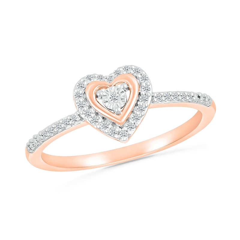 0.115 CT. T.W. Diamond Heart Frame Promise Ring in 10K Rose Gold