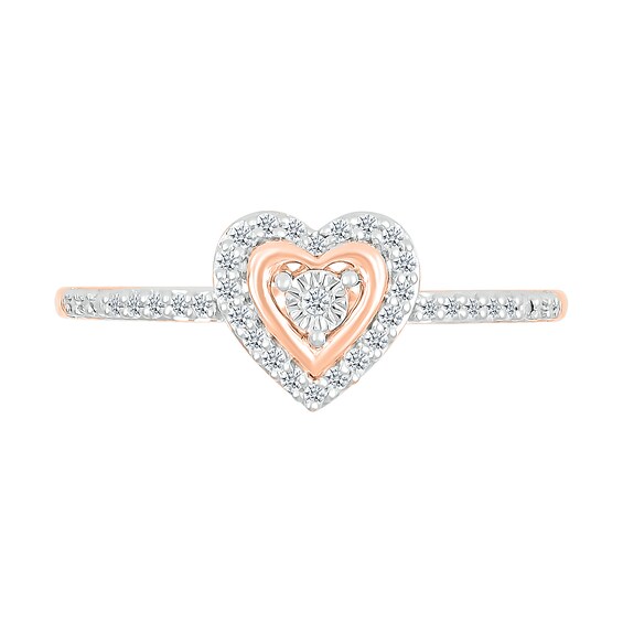 0.115 CT. T.W. Diamond Heart Frame Promise Ring in 10K Rose Gold