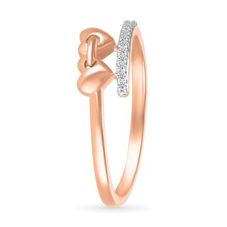 0.04 CT. T.W. Diamond Double Linked Heart Bypass Shank Promise Ring in 10K Rose Gold