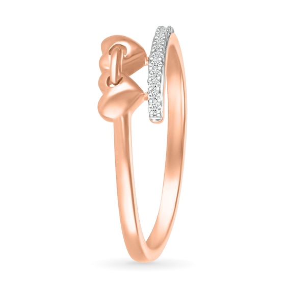 0.04 CT. T.W. Diamond Double Linked Heart Bypass Shank Promise Ring in 10K Rose Gold