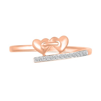 0.04 CT. T.W. Diamond Double Linked Heart Bypass Shank Promise Ring in 10K Rose Gold