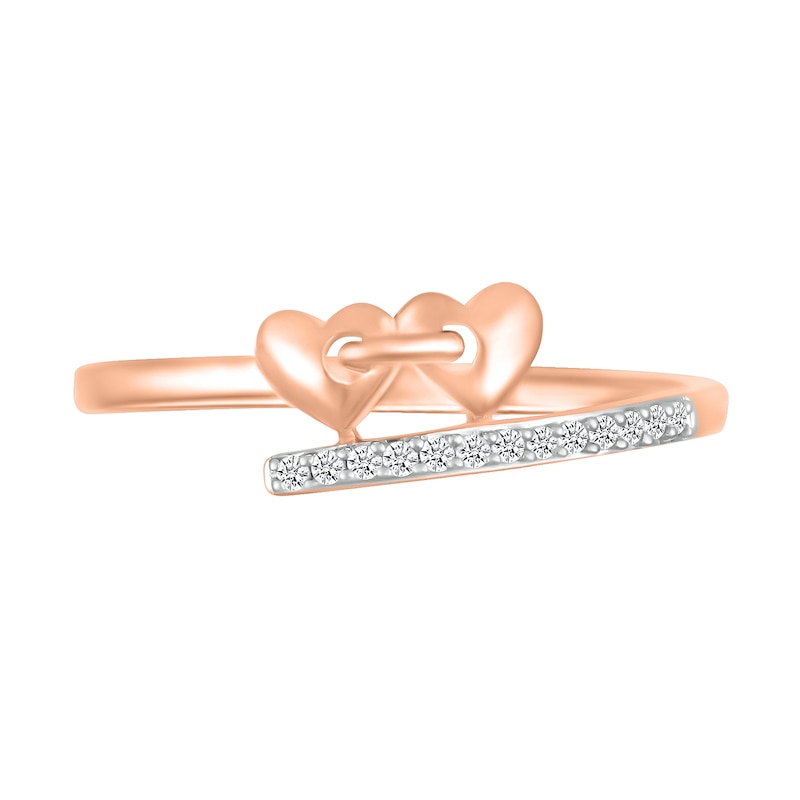 0.04 CT. T.W. Diamond Double Linked Heart Bypass Shank Promise Ring in 10K Rose Gold|Peoples Jewellers