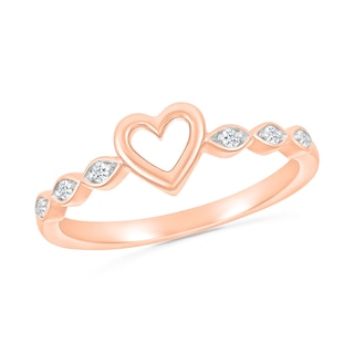 0.04 CT. T.W. Diamond Heart Scallop Shank Promise Ring in Hollow 10K Rose Gold