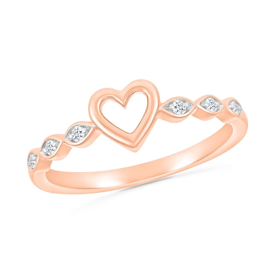 0.04 CT. T.W. Diamond Heart Scallop Shank Promise Ring in Hollow 10K Rose Gold