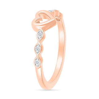 0.04 CT. T.W. Diamond Heart Scallop Shank Promise Ring in Hollow 10K Rose Gold