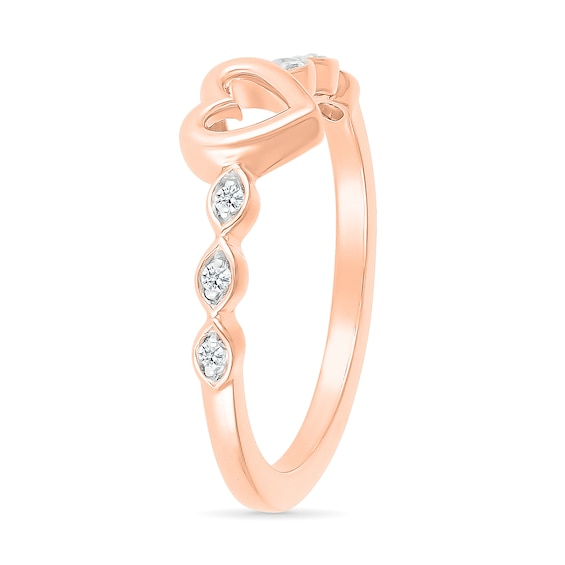 0.04 CT. T.W. Diamond Heart Scallop Shank Promise Ring in Hollow 10K Rose Gold