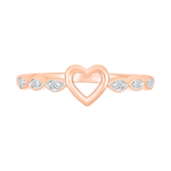 0.04 CT. T.W. Diamond Heart Scallop Shank Promise Ring in Hollow 10K Rose Gold