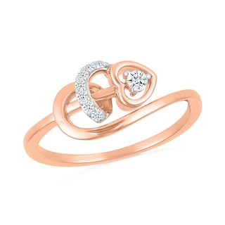 0.085 CT. T.W. Diamond Sideways Heart Twirl Ribbon Promise Ring in 10K Rose Gold