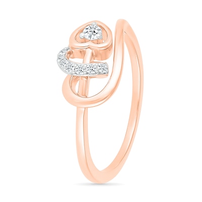 0.085 CT. T.W. Diamond Sideways Heart Twirl Ribbon Promise Ring in 10K Rose Gold