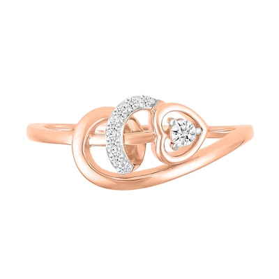 0.085 CT. T.W. Diamond Sideways Heart Twirl Ribbon Promise Ring in 10K Rose Gold