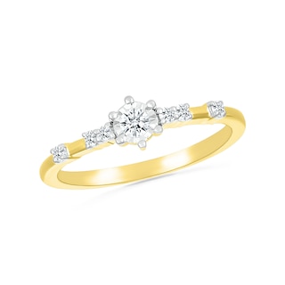 0.145 CT. T.W. Diamond Station Seven Stone Promise Ring in Sterling Silver with 14K Gold Plate