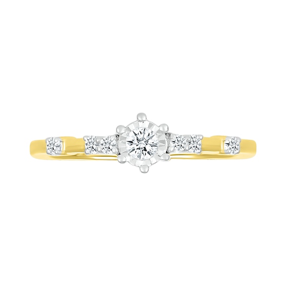 0.145 CT. T.W. Diamond Station Seven Stone Promise Ring in Sterling Silver with 14K Gold Plate