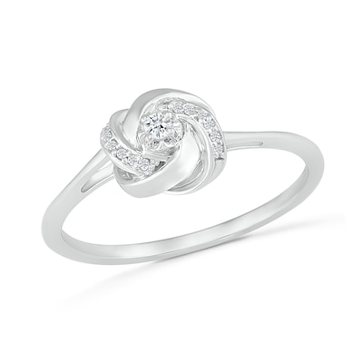 0.04 CT. T.W. Diamond Love Knot Promise Ring in Sterling Silver