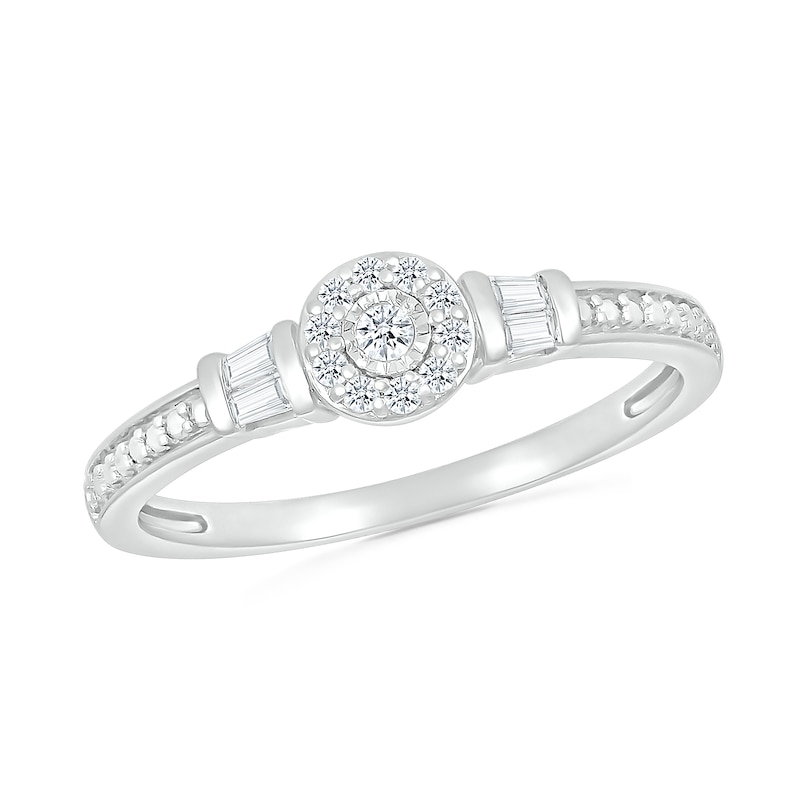 0.115 CT. T.W. Baguette and Round Diamond Frame Promise Ring in Sterling Silver|Peoples Jewellers