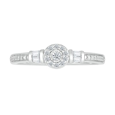 0.115 CT. T.W. Baguette and Round Diamond Frame Promise Ring in Sterling Silver