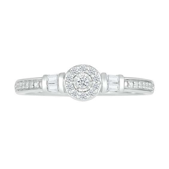 0.115 CT. T.W. Baguette and Round Diamond Frame Promise Ring in Sterling Silver