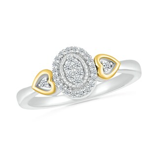 0.115 CT. T.W. Oval Multi-Diamond Frame Heart-Sides Promise Ring in Sterling Silver and 10K Gold