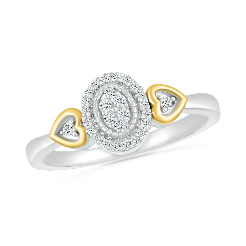 0.115 CT. T.W. Oval Multi-Diamond Frame Heart-Sides Promise Ring in Sterling Silver and 10K Gold