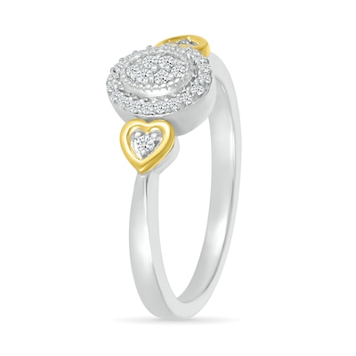 0.115 CT. T.W. Oval Multi-Diamond Frame Heart-Sides Promise Ring in Sterling Silver and 10K Gold