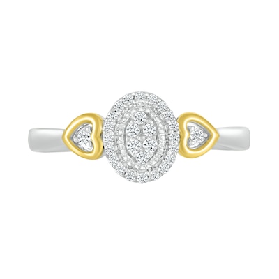 0.115 CT. T.W. Oval Multi-Diamond Frame Heart-Sides Promise Ring in Sterling Silver and 10K Gold