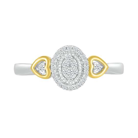 0.115 CT. T.W. Oval Multi-Diamond Frame Heart-Sides Promise Ring in Sterling Silver and 10K Gold