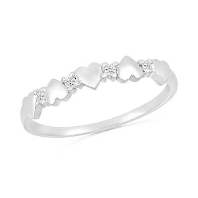 0.04 CT. T.W. Diamond Alternating Five Heart Promise Ring in Sterling Silver