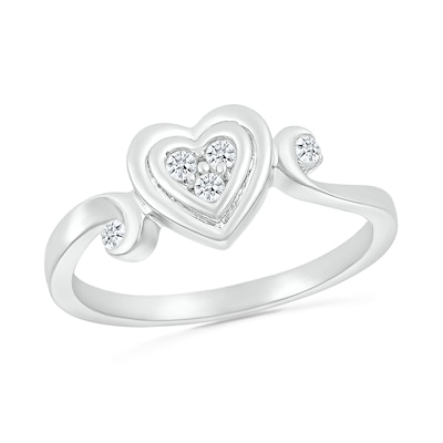 0.085 CT. T.W. Heart-Shaped Multi-Diamond Alternating Swirl Shank Promise Ring in Sterling Silver